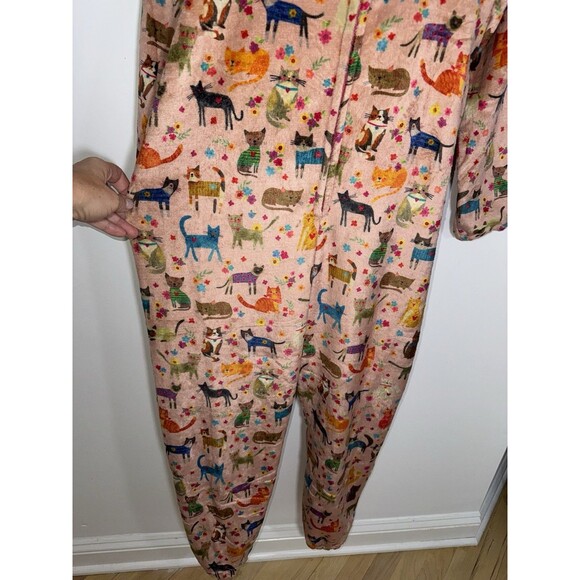 Natural Life Cats Print One Piece Jumpsuit Pink Multicolor Long Sleeve Women M - Picture 4 of 8